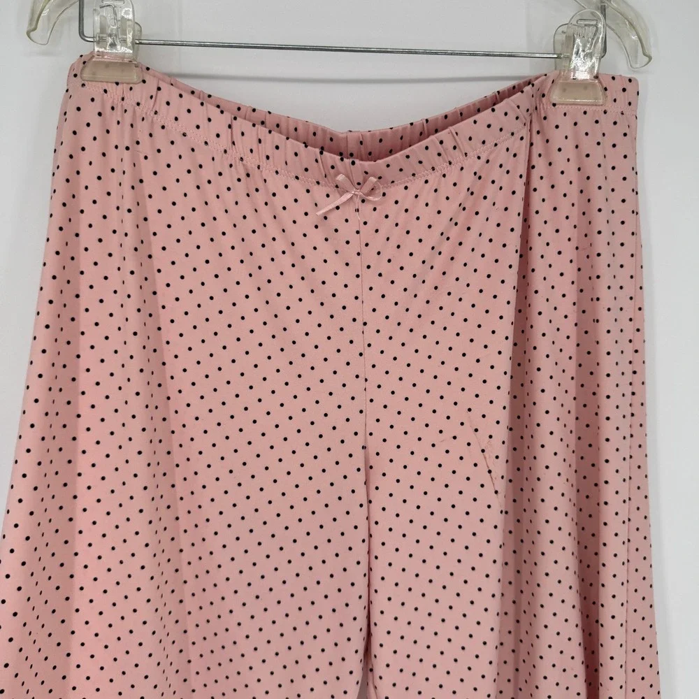 Polka Dot Babydoll Pajama Set Sz L Pink Lace Trim Coquette Balletcore Sleepwear‎